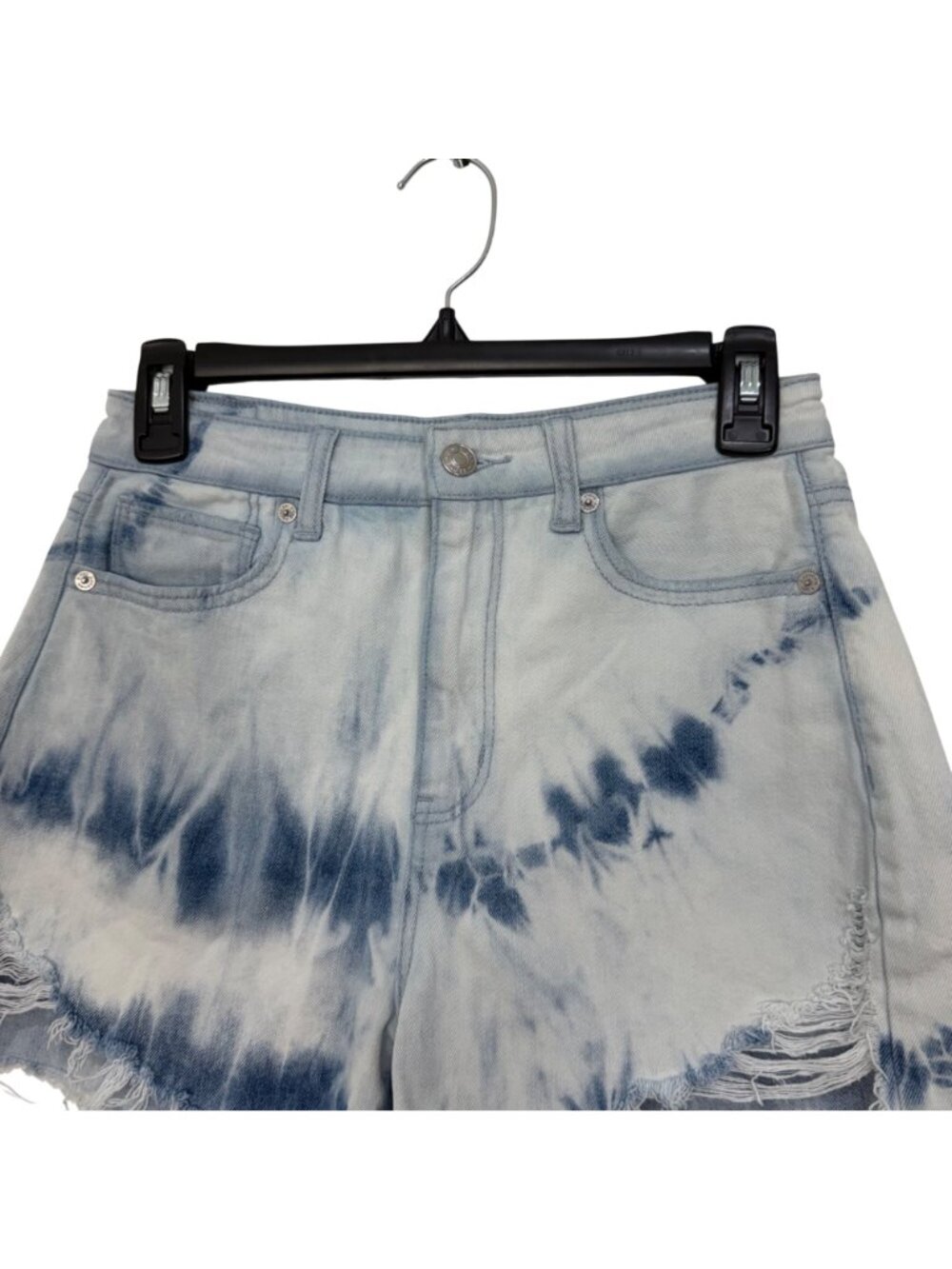 American Eagle Womens Highest Rise Tie-Dye Mom Shorts Size 2  Distressed Raw Hem - Picture 10 of 14